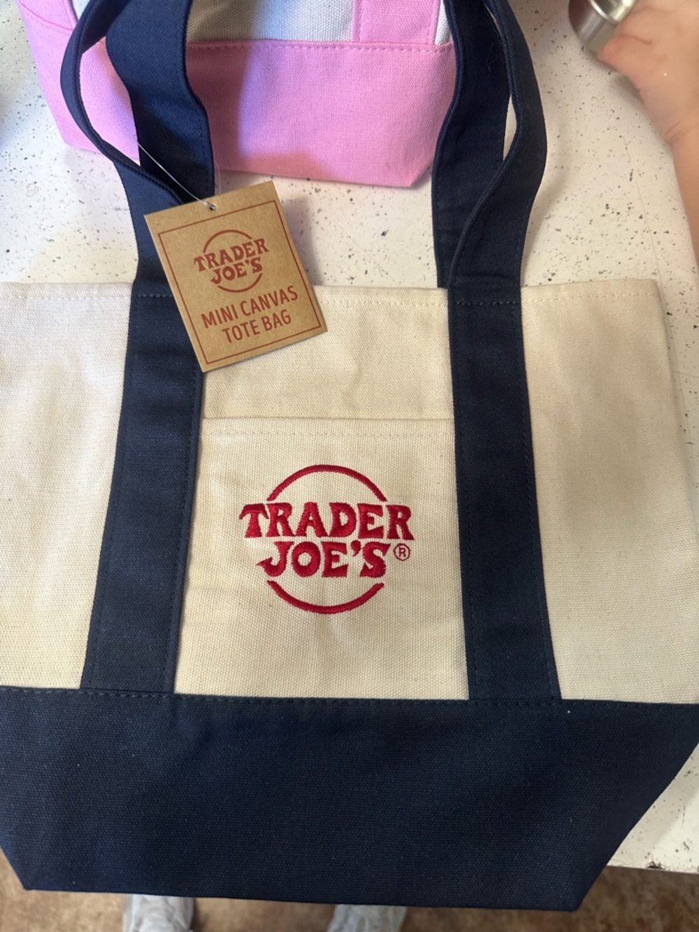Trader Joe's Navy and Cream Mini Canvas Tote Bag